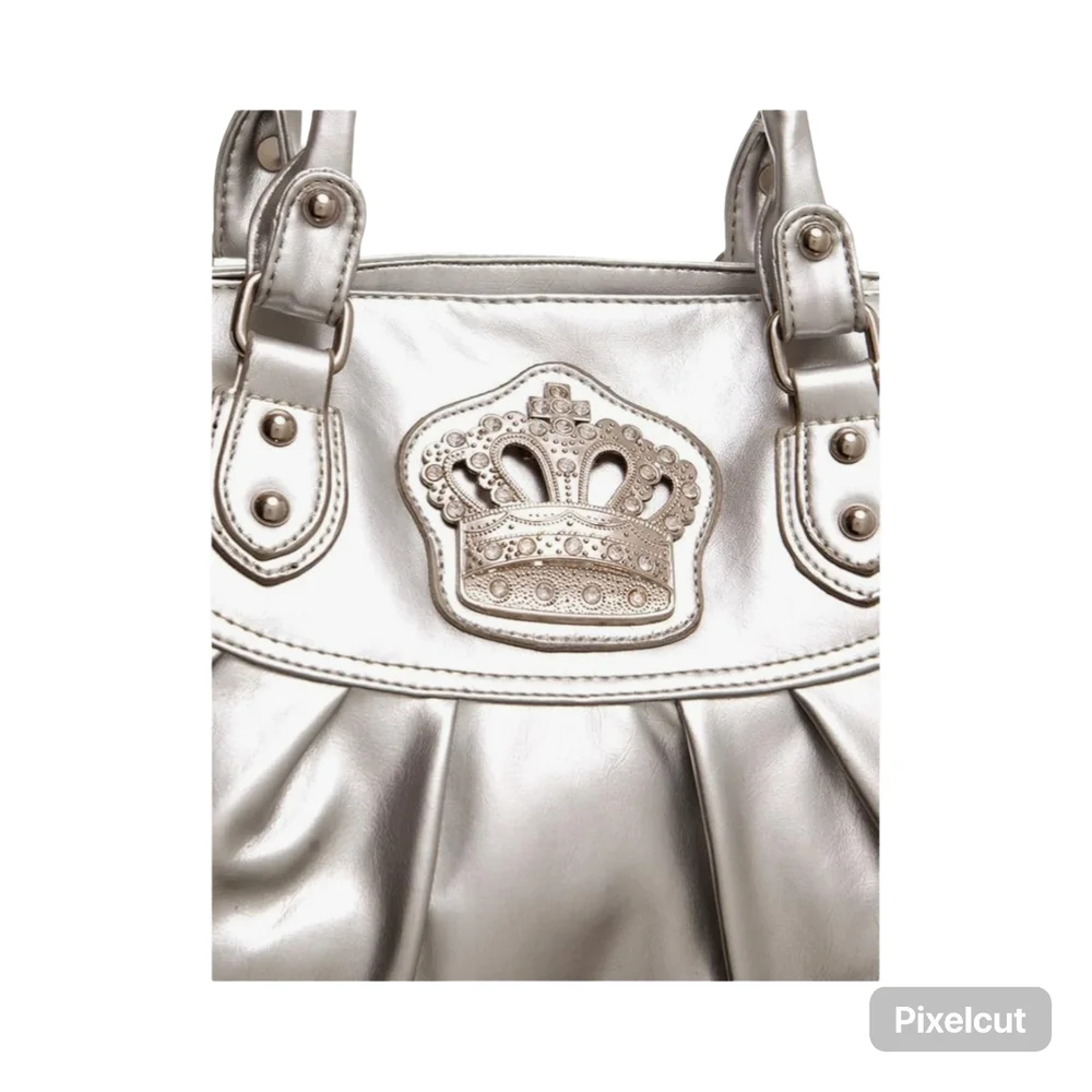 NWOT Metallic Silver Crown Shoulder Bag